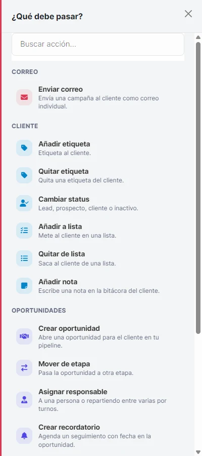 Al tocar ＋ eliges qué debe pasar.