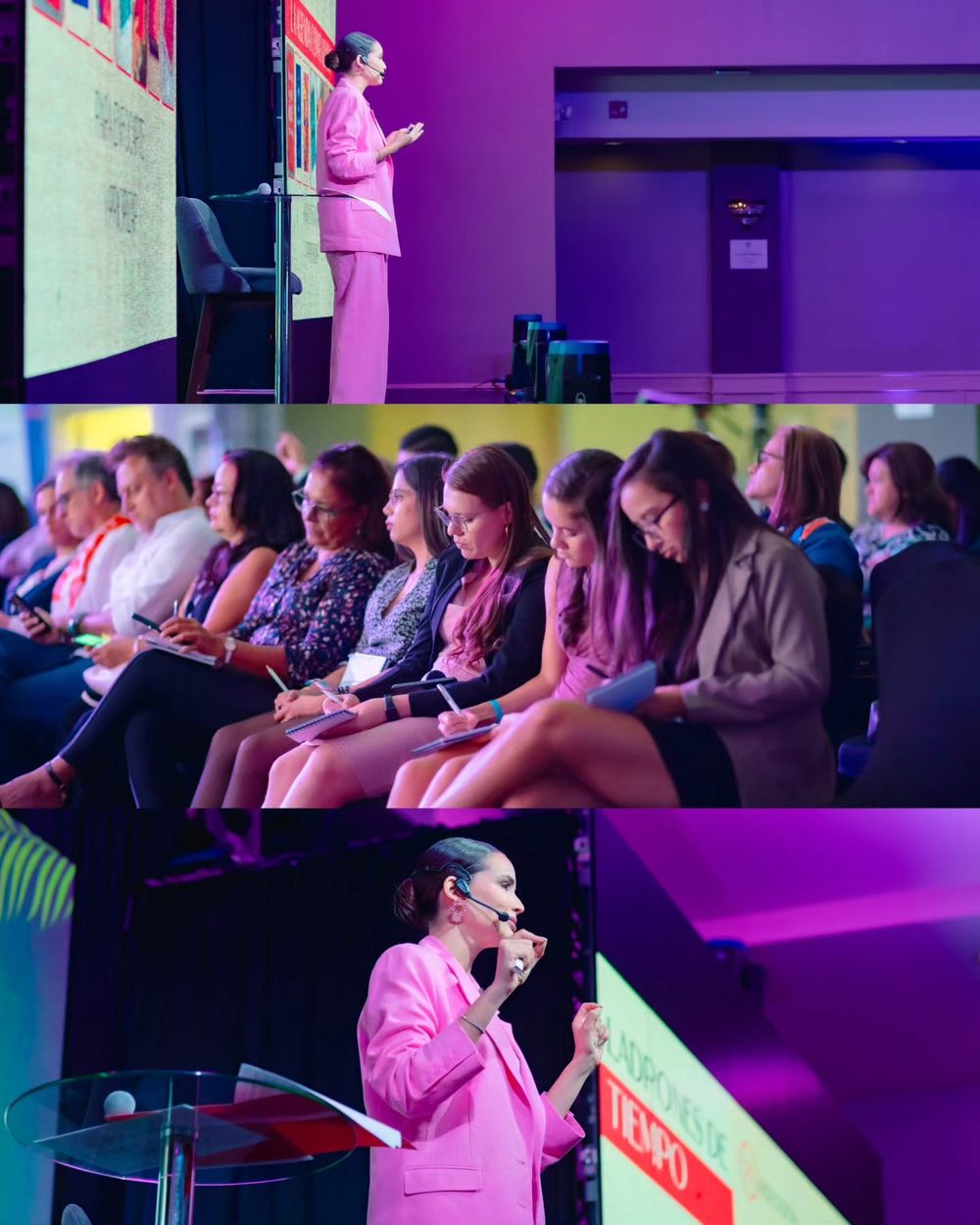 Sheldry Sáez dando una conferencia ante un auditorio de mujeres